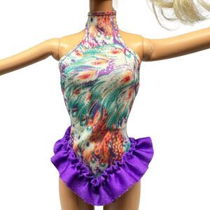 Barbie Doll Purple Print Bathing Suit‎ / Ice Skating Costume Clothes